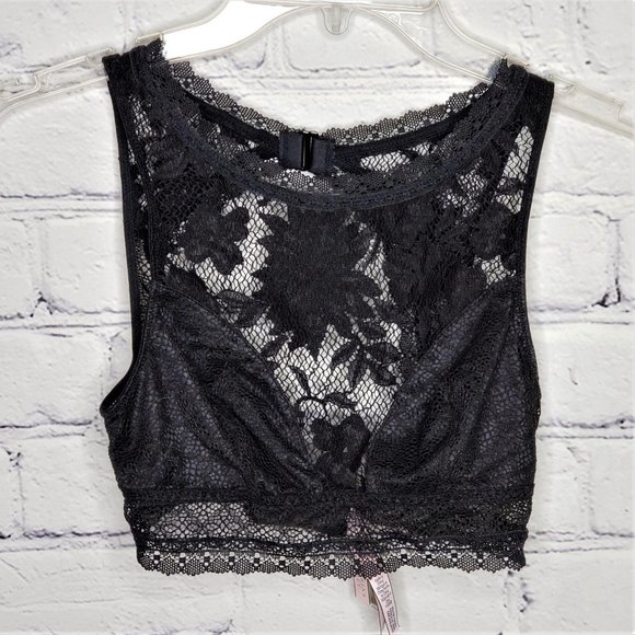 NWT VS Black Lace & Floral Mesh High Neck Bralette - Picture 3 of 5